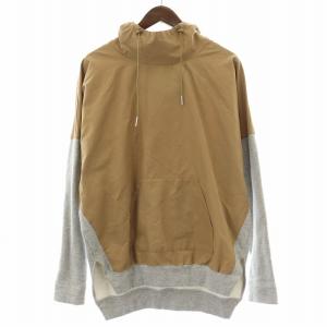 nagonstans プルオーバーパーカー 長袖 スウェット 切替 裏起毛 36 S 茶 ブラウン グレー /BB