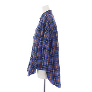 ENFOLD 20SS チェック柄オーバーサイズ半袖シャツ ブラウス 38 M 青 ブルー 300DS330-1960