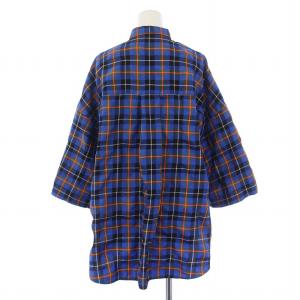 ENFOLD 20SS チェック柄オーバーサイズ半袖シャツ ブラウス 38 M 青 ブルー 300DS330-1960