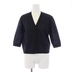 VERMEIL par iena 24AW ダブルクロス Vネックカーディガン 五分袖 リネン F 紺 ネイビー 24080938305030