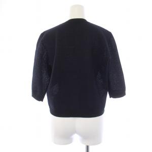 VERMEIL par iena 24AW ダブルクロス Vネックカーディガン 五分袖 リネン F 紺 ネイビー 24080938305030