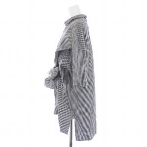 ENFOLD 20SS フロントリボン ギンガムチェックブラウス シャツ 半袖 38 M 黒 ブラック 白 ホワイト 300DS930-2730