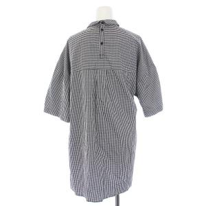 ENFOLD 20SS フロントリボン ギンガムチェックブラウス シャツ 半袖 38 M 黒 ブラック 白 ホワイト 300DS930-2730