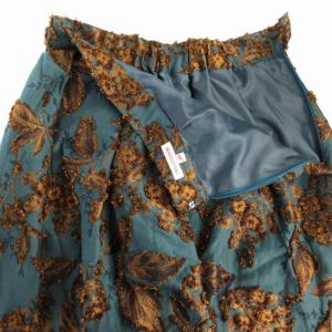 DRESSTERIOR ボタニカルジャカードスカート フレア ミモレ ロング リーフモチーフ 刺繍 36 S 緑 グリーン 茶 ブラウン