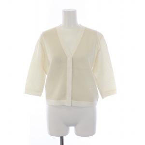 24AW ダブルクロス Vネックカーディガン 五分袖 リネン F 白 ホワイト 24080938305030