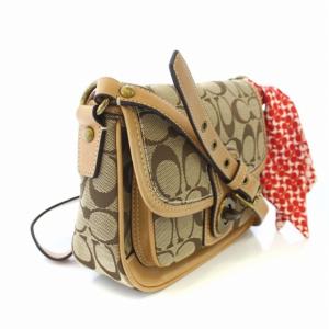 COACH クリケット ショルダーバッグ シグネチャー キャンバス スカーフ付き ベージュ 10566