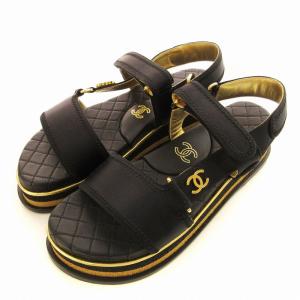 CHANEL スポーツサンダル ココマーク マトラッセ G32676 37C 24cm ブラック
