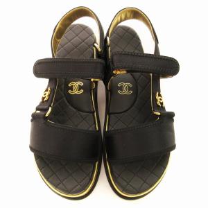 CHANEL スポーツサンダル ココマーク マトラッセ G32676 37C 24cm ブラック