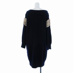 LANVIN en Bleu ニットワンピース ロング フリル リブ プルオーバー 38 M 紺 ネイビー ピンクベージュ