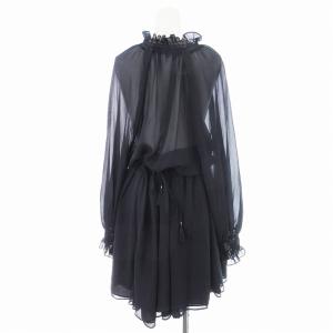 IENA 22AW 楊柳シフォンワンピース ひざ丈 長袖 シアー シースルーＦ黒 ブラック 22040914329040