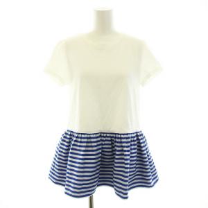 ペプラムティー PEPLUM TEE Tシャツ カットソー クルーネック 半袖 ボーダー柄 36 S 白