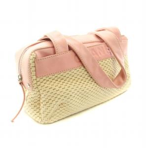 CHANEL 9番台 ハンドバッグ ロゴ ラムスキン ニット切替 ピンク