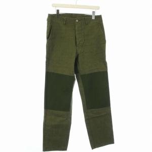 ワークパンツ ボタンフライ コットン 切替 M カーキ 緑 グリーン