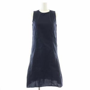 フレアワンピース ひざ丈 ノースリーブ クルーネック 無地 36 XS 紺 ネイビー /BB