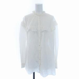 コットンシルクフリルブラウス シャツ グランドファーザーカラー 長袖 F アイボリー