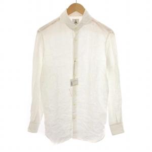 シアー リネンシャツ ホリゾンタルカラー シースルー 長袖 M 白 ホワイト