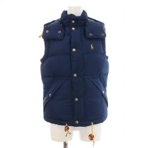 ダウンベスト フード スタンドカラー ジップアップ ロゴ 刺繍 XS 紺 ネイビー