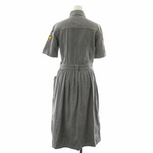 DIESEL シャツワンピース ロング ミモレ フレア ジップアップ 半袖 ギャザー デニム ワッペン XS グレー