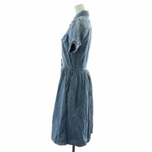 DIESEL シャツワンピース デニム ひざ丈 フレア ギャザー 半袖 刺繍 XXS 青 ブルー /NW18