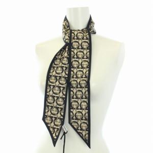 Salvatore Ferragamo スカーフ ガンチーニ シルク 総柄 紺 ネイビー ベージュ