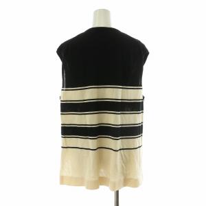 GALERIE VIE クレープコットンVネックノースリーブプルオーバー ニット カットソー ベスト ボーダー ストレッチ S