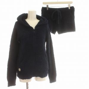 パーカー セットアップ ショートパンツ ボア ルームウェア M ネイビー 紺