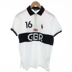 カスタムフィット CUSTOMFIT ポロシャツ 半袖 ポニー刺繍 ロゴ ユニオンチェック M 白 ホワイト 紺 ネイビー