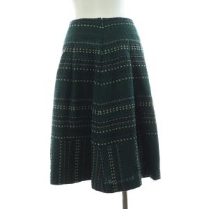 SYBILLA フレアスカート タック ひざ丈 総柄 M 緑 グリーン