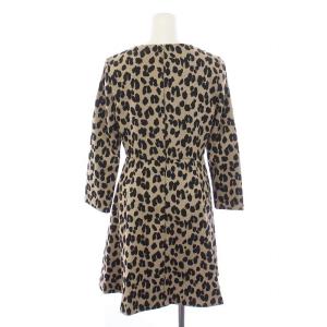 kate spade new york ワンピース ひざ丈 長袖 クルーネック ヒョウ柄 レオパード 2 S ベージュ NJM00068