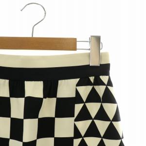VALENTINO フレアスカート ロング マキシ 総柄 チェッカー ボーダー 絹 シルク 38 S 黒 ブラック 白 ホワイト