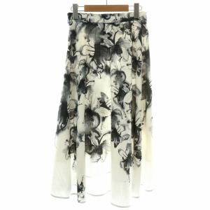 EPOCA フレアスカート ロング ミモレ 花柄 総柄 38 S 白 ホワイト グレー 黒 ブラック