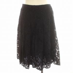PRADA スカート 総レース 花柄 フレアスカート ひざ丈 38 M ネイビー 紺