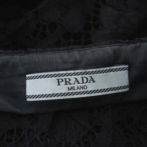 PRADA スカート 総レース 花柄 フレアスカート ひざ丈 38 M ネイビー 紺