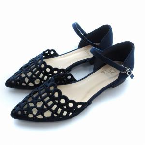 オン ブルー On Bleue パンプス アンクルストラップ フラット メッシュ 22.5cm 紺 ネイビー