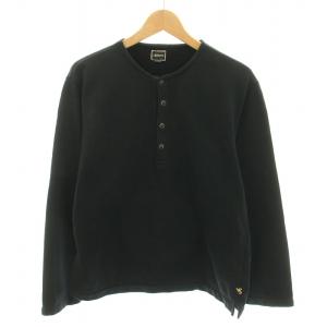 スウェット カットソー ヘンリーネック 長袖 スナップボタン 3 M 黒 ブラック /YT