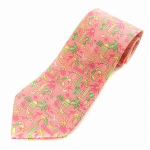 Salvatore Ferragamo ネクタイ アロハ柄 シルク ピンク /G