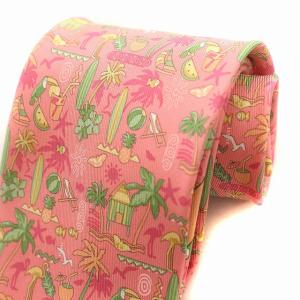 Salvatore Ferragamo ネクタイ アロハ柄 シルク ピンク /G