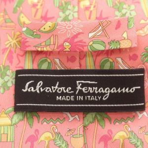 Salvatore Ferragamo ネクタイ アロハ柄 シルク ピンク /G