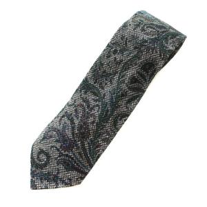 ネクタイ レギュラータイ ペイズリー柄 ウール 絹 シルク混 黒 ブラック グレー