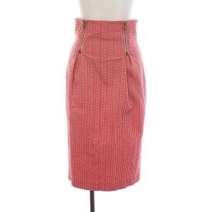 タイトスカート 千鳥格子 ロング ミモレ丈 38 S 赤 レッド 白 /YM