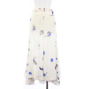 NINA RICCI フレアスカート ロング 総柄 白 ホワイト /KH