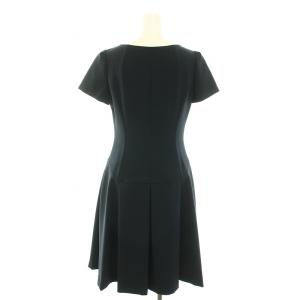 René ベーシック basic ワンピース ひざ丈 半袖 フロントジップ カメリアチャーム 34 S 紺 ネイビー