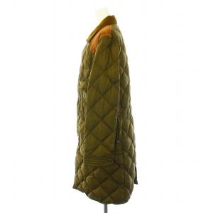 RALPH LAUREN ダウンジャケット ロング ステンカラー キルティング 衿コーデュロイ切替 7 S カーキ