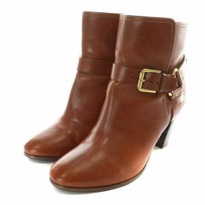 RALPH LAUREN ショートブーツ ブーティ レザー ベルト ハイヒール チャンキーヒール 8 25.0cm 茶 ブラウン