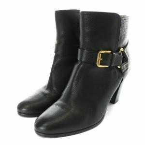 RALPH LAUREN ショートブーツ ブーティ レザー ベルト ハイヒール チャンキーヒール 8 25.0cm 黒 ブラック