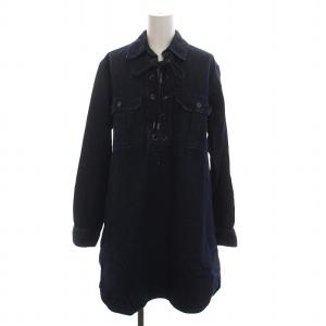 POLO RALPH LAUREN デニム ワンピース ひざ丈 長袖 S インディゴ ネイビー 紺 /YM