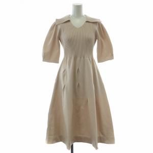 22AW 衿付きホールガーメントワンピース ロング ミモレ ニット リブ フレア 五分袖 セーラーカラー