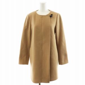 ノーカラーコート ロング丈 ウール アウター 34 XS 茶 ブラウン /AN34