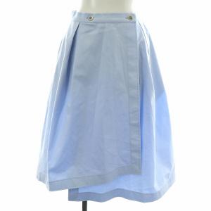NAVY ラップスカート フレア ロング ミモレ ボックスプリーツ ストレッチ 34 XS 水色 /NW5