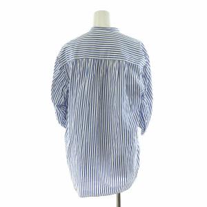 POLO RALPH LAUREN シャツ ブラウス ストライプ バンドカラー 七分袖 フィッシュテール SP 白 ホワイト 青 ブルー